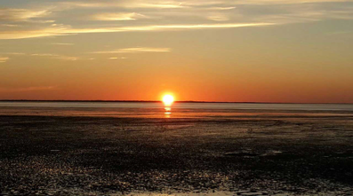 Das Wattenmeer an der Nordseeküste beim Sonnenuntergang